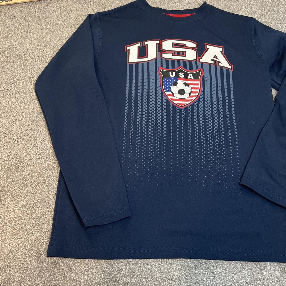 USA Soccer Shirt Boys‎ Extra Large Navy Blue Long Sleeve Graphic Crewneck - Picture 2 of 11